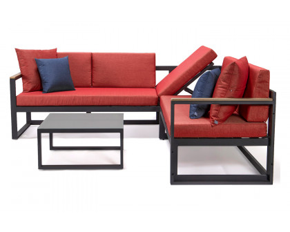 LeisureMod Chelsea Black Sectional with Adjustable Headrest and Coffee Table with Two Tone Cushions - Red