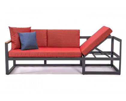 LeisureMod Chelsea Black Sectional with Adjustable Headrest and Coffee Table with Two Tone Cushions - Red