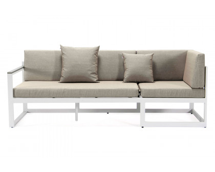 LeisureMod Chelsea White Sectional with Adjustable Headrest and Coffee Table with Cushions - Beige