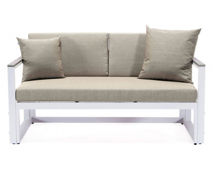 LeisureMod Chelsea White Sectional with Adjustable Headrest and Coffee Table with Cushions - Beige