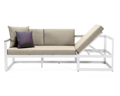 LeisureMod Chelsea White Sectional with Adjustable Headrest and Coffee Table with Two Tone Cushions - Beige