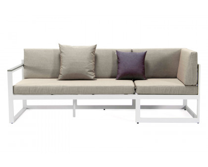 LeisureMod Chelsea White Sectional with Adjustable Headrest and Coffee Table with Two Tone Cushions - Beige