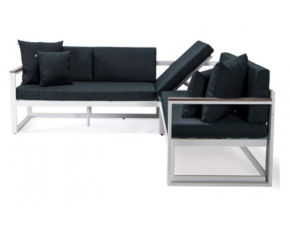 LeisureMod Chelsea White Sectional with Adjustable Headrest and Coffee Table with Cushions - Black