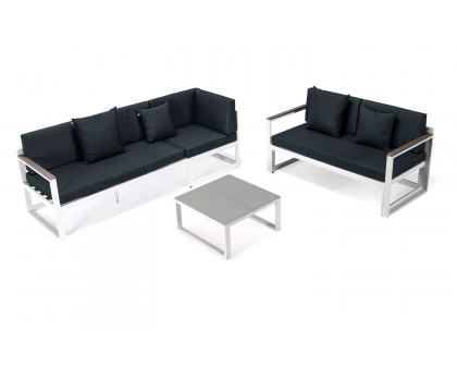 LeisureMod Chelsea White Sectional with Adjustable Headrest and Coffee Table with Cushions - Black