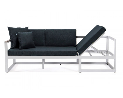 LeisureMod Chelsea White Sectional with Adjustable Headrest and Coffee Table with Cushions - Black