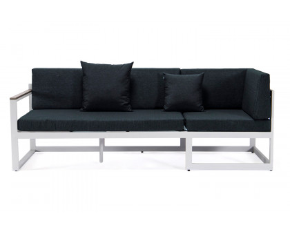 LeisureMod Chelsea White Sectional with Adjustable Headrest and Coffee Table with Cushions - Black