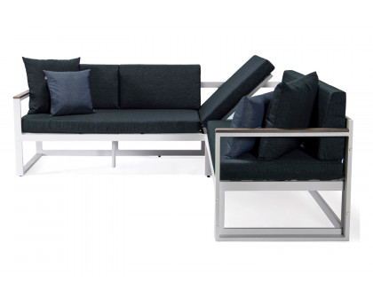 LeisureMod Chelsea White Sectional with Adjustable Headrest and Coffee Table with Two Tone Cushions - Black