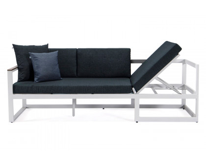 LeisureMod Chelsea White Sectional with Adjustable Headrest and Coffee Table with Two Tone Cushions - Black