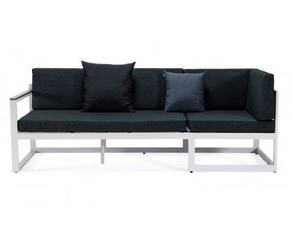 LeisureMod Chelsea White Sectional with Adjustable Headrest and Coffee Table with Two Tone Cushions - Black