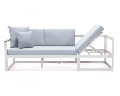 LeisureMod Chelsea White Sectional with Adjustable Headrest and Coffee Table with Cushions - Light Gray