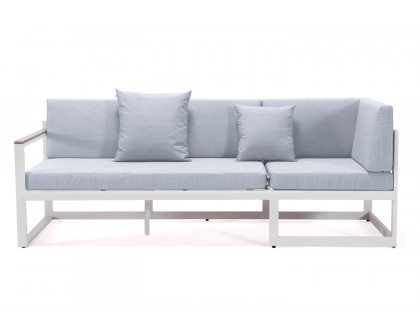 LeisureMod Chelsea White Sectional with Adjustable Headrest and Coffee Table with Cushions - Light Gray