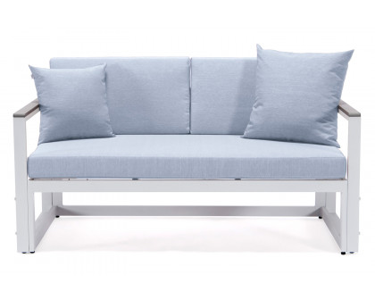 LeisureMod Chelsea White Sectional with Adjustable Headrest and Coffee Table with Cushions - Light Gray