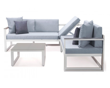 LeisureMod Chelsea White Sectional with Adjustable Headrest and Coffee Table with Two Tone Cushions - Light Gray