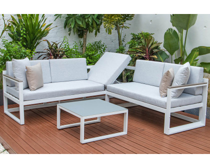 LeisureMod Chelsea White Sectional with Adjustable Headrest and Coffee Table with Two Tone Cushions - Light Gray