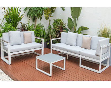 LeisureMod Chelsea White Sectional with Adjustable Headrest and Coffee Table with Two Tone Cushions - Light Gray