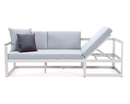 LeisureMod Chelsea White Sectional with Adjustable Headrest and Coffee Table with Two Tone Cushions - Light Gray