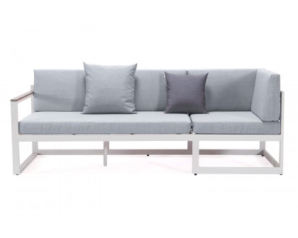 LeisureMod Chelsea White Sectional with Adjustable Headrest and Coffee Table with Two Tone Cushions - Light Gray