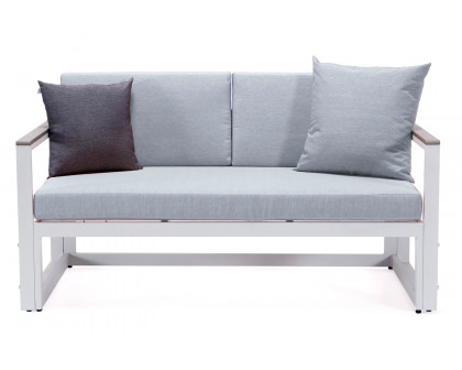 LeisureMod Chelsea White Sectional with Adjustable Headrest and Coffee Table with Two Tone Cushions - Light Gray