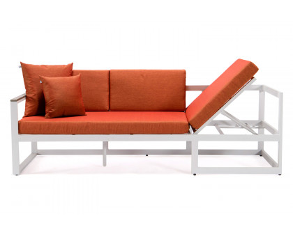 LeisureMod Chelsea White Sectional with Adjustable Headrest and Coffee Table with Cushions - Orange