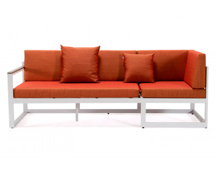 LeisureMod Chelsea White Sectional with Adjustable Headrest and Coffee Table with Cushions - Orange