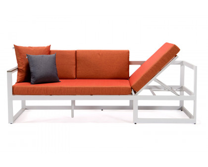 LeisureMod Chelsea White Sectional with Adjustable Headrest and Coffee Table with Two Tone Cushions - Orange