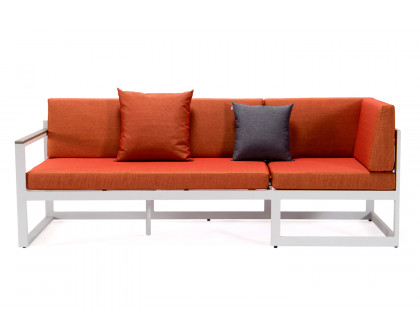 LeisureMod Chelsea White Sectional with Adjustable Headrest and Coffee Table with Two Tone Cushions - Orange