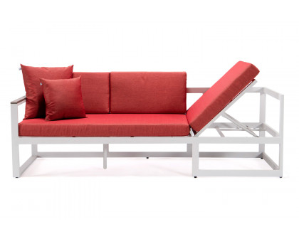 LeisureMod Chelsea White Sectional with Adjustable Headrest and Coffee Table with Cushions - Red