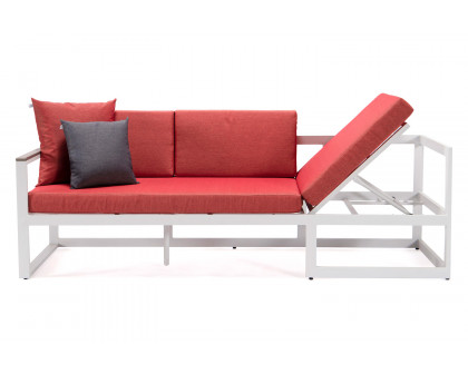 LeisureMod Chelsea White Sectional with Adjustable Headrest and Coffee Table with Two Tone Cushions - Red