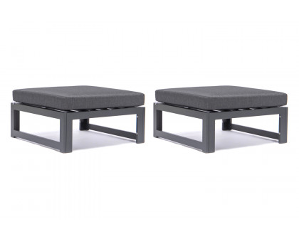 LeisureMod Chelsea Outdoor Patio Black Aluminum Ottomans with Cushions (Set Of 2)