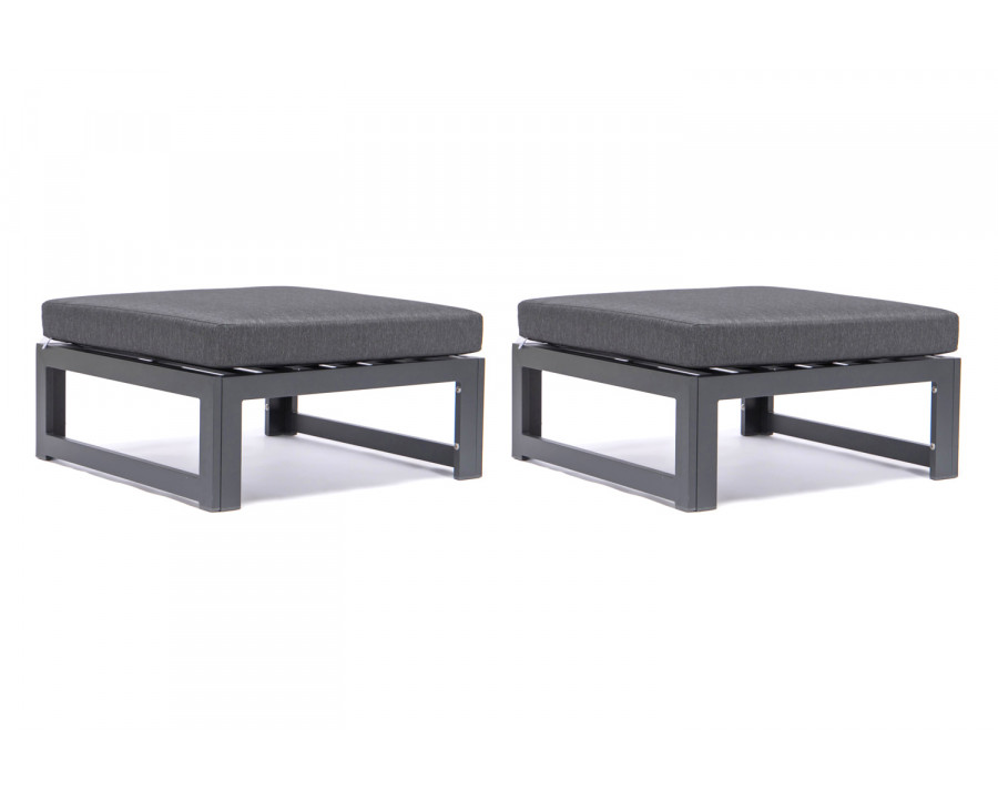 LeisureMod Chelsea Outdoor Patio Black Aluminum Ottomans with Cushions (Set Of 2) - Black