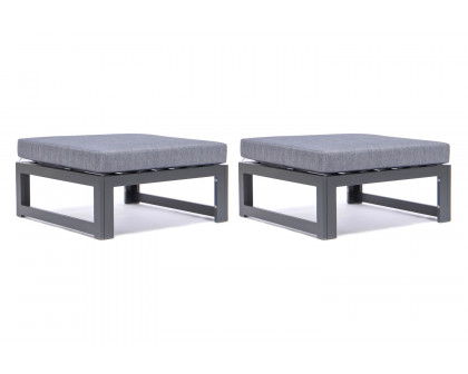 LeisureMod Chelsea Outdoor Patio Black Aluminum Ottomans with Cushions (Set Of 2)