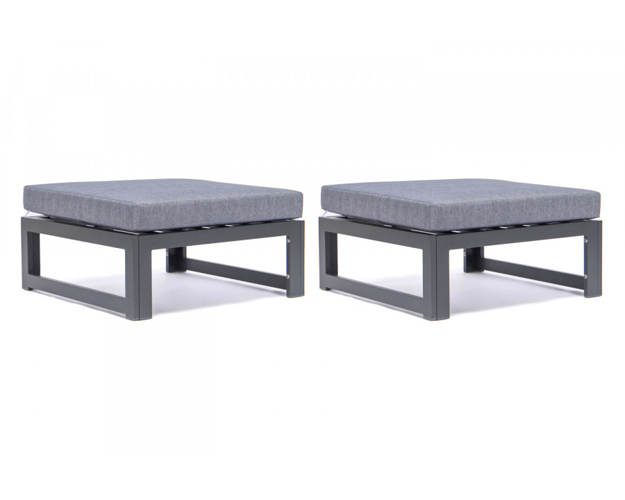 LeisureMod Chelsea Outdoor Patio Black Aluminum Ottomans with Cushions (Set Of 2) - Blue