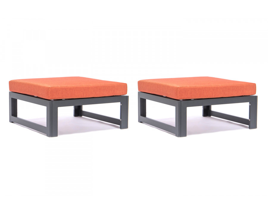 LeisureMod Chelsea Outdoor Patio Black Aluminum Ottomans with Cushions (Set Of 2) - Orange