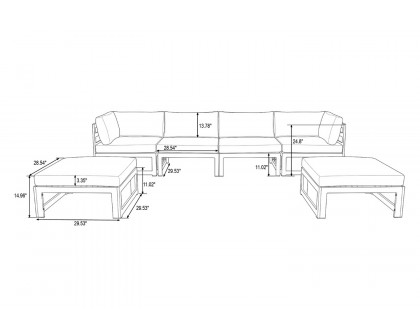 LeisureMod Chelsea 6-Piece Patio Ottoman Sectional Black Aluminum with Cushions - Beige