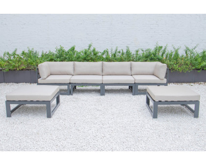 LeisureMod Chelsea 6-Piece Patio Ottoman Sectional Black Aluminum with Cushions