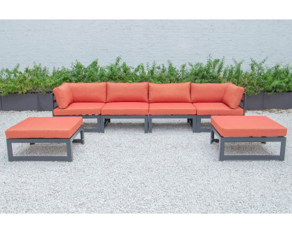 LeisureMod Chelsea 6-Piece Patio Ottoman Sectional Black Aluminum with Cushions