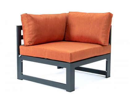 LeisureMod Chelsea 6-Piece Patio Ottoman Sectional Black Aluminum with Cushions - Orange