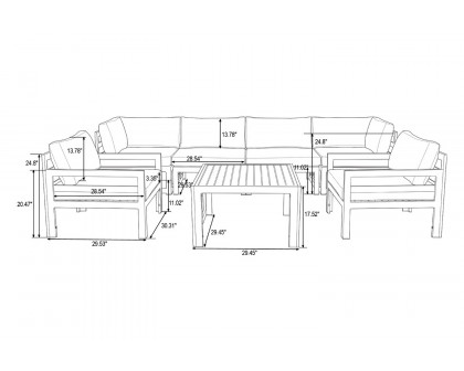 LeisureMod Chelsea 7-Piece Patio Sectional with 2 Arm Chairs and Coffee Table Set Black Aluminum with Cushions - Beige