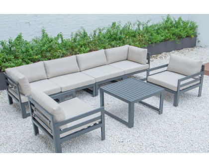 LeisureMod Chelsea 7-Piece Patio Sectional with 2 Arm Chairs and Coffee Table Set Black Aluminum with Cushions