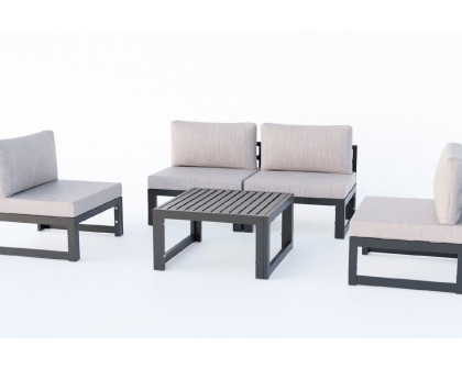 LeisureMod Chelsea 5-Piece Middle Patio Chairs and Coffee Table Set Black Aluminum with Cushions