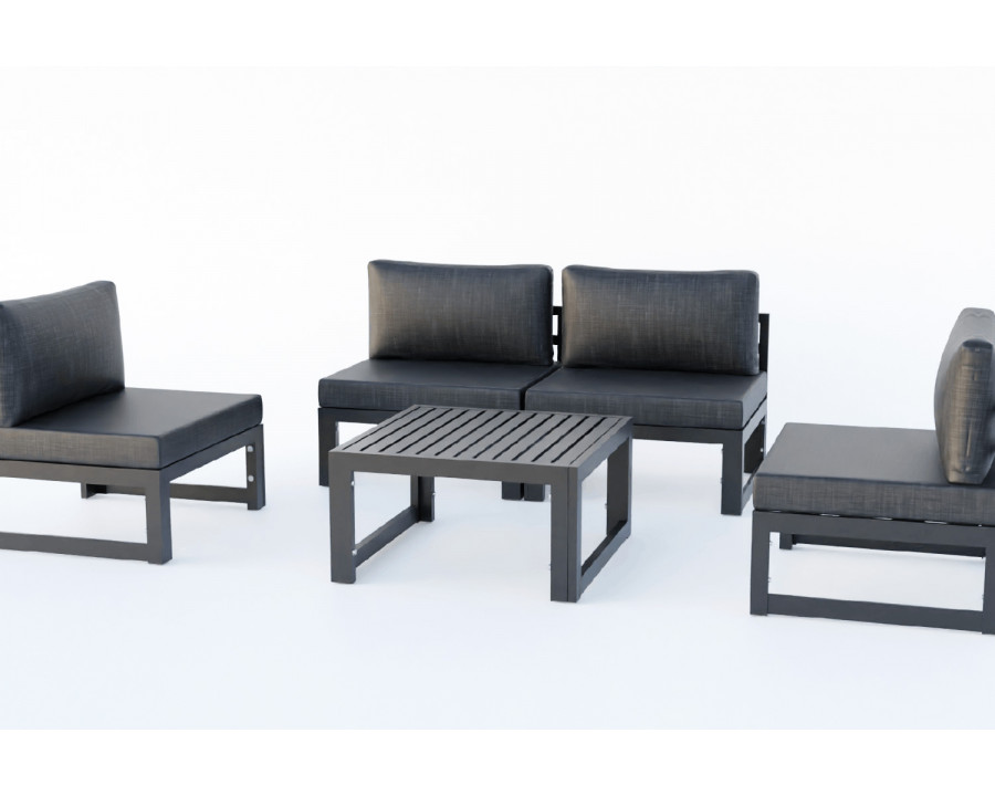 LeisureMod Chelsea 5-Piece Middle Patio Chairs and Coffee Table Set Black Aluminum with Cushions - Black