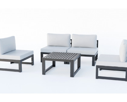 LeisureMod Chelsea 5-Piece Middle Patio Chairs and Coffee Table Set Black Aluminum with Cushions