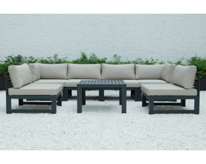 LeisureMod Chelsea 7-Piece Patio Sectional and Coffee Table Set Black Aluminum with Cushions - Beige