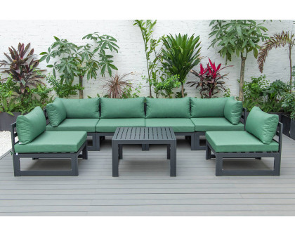 LeisureMod Chelsea 7-Piece Patio Sectional and Coffee Table Set Black Aluminum with Cushions