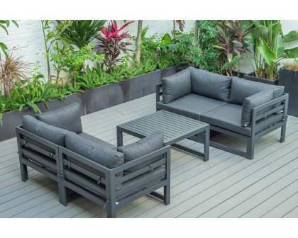 LeisureMod Chelsea 5-Piece Sectional Loveseat and Coffee Table Set Black Aluminum with Cushions