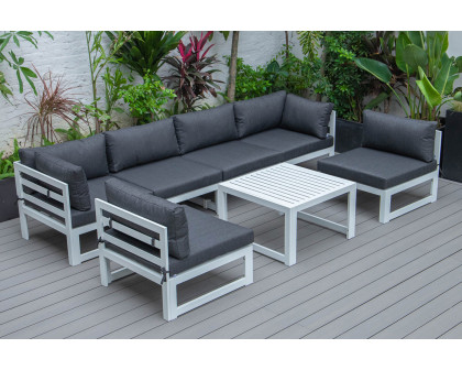 LeisureMod Chelsea 7-Piece Patio Sectional and Coffee Table Set Black Aluminum with Cushions