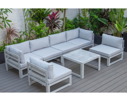 LeisureMod Chelsea 7-Piece Patio Sectional and Coffee Table Set Black Aluminum with Cushions