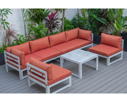 LeisureMod Chelsea 7-Piece Patio Sectional and Coffee Table Set Black Aluminum with Cushions