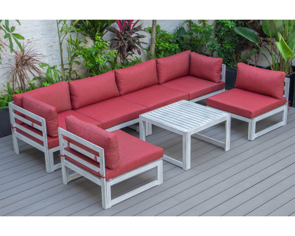 LeisureMod Chelsea 7-Piece Patio Sectional and Coffee Table Set Black Aluminum with Cushions