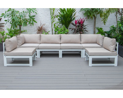 LeisureMod Chelsea 6-Piece Patio Sectional In White Aluminum with Cushions - Beige